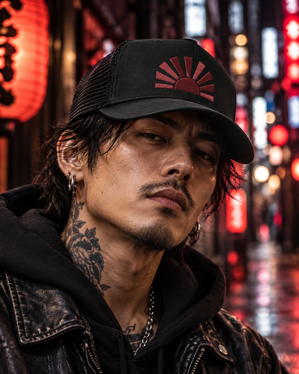 KOJIRO™ H004 — RISING SUN TRUCKER CAP | BLACK