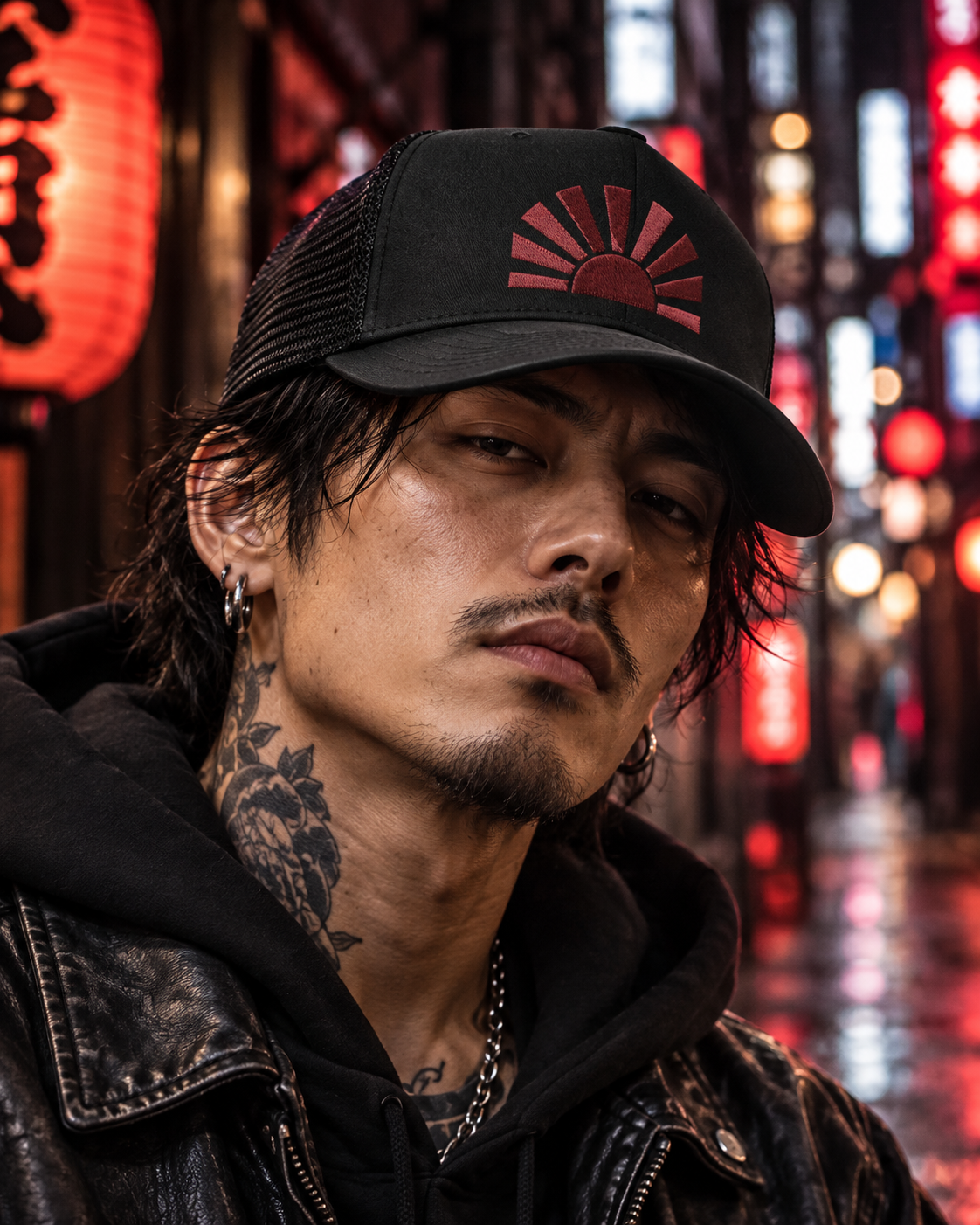 KOJIRO™ H004 — RISING SUN TRUCKER CAP | BLACK